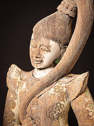 Pair large antique Burmese wooden temple panels with Wathondara, the Earth Goddess