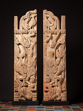 Pair antique wooden Burmese temple doors
