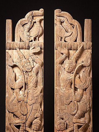 Pair antique wooden Burmese temple doors
