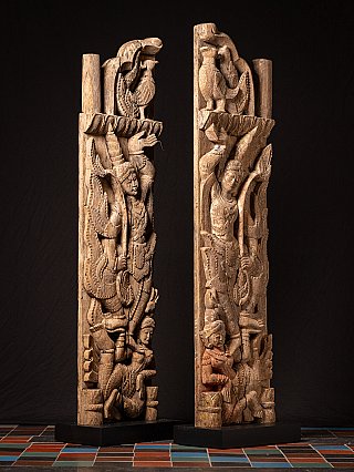 Pair antique wooden Burmese temple doors