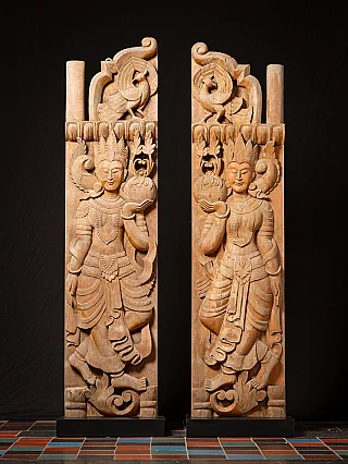 Set of antique wooden Burmese temple doors