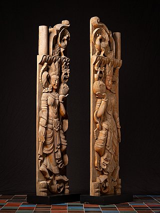 Set of antique wooden Burmese temple doors