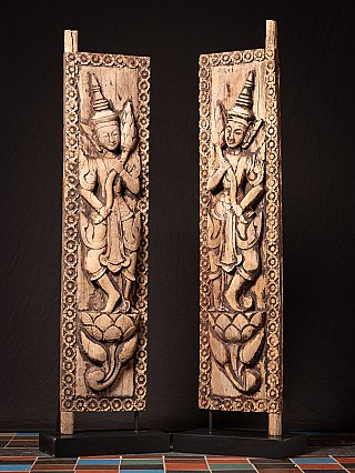 Set of antique wooden Burmese temple doors