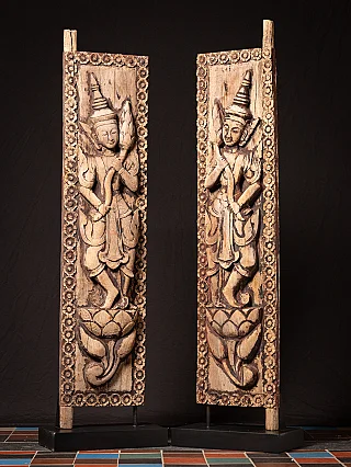 Set of antique wooden Burmese temple doors