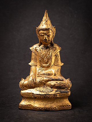 Shan Buddha statue from Myanmar seated in bhumisparsha mudra, full-front view