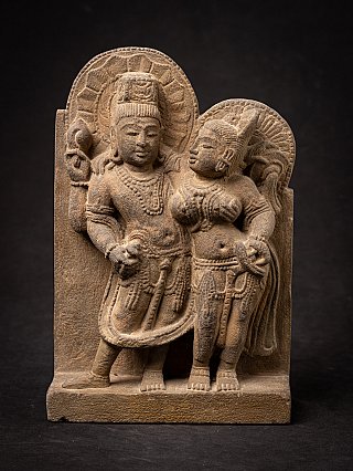 Antique Indian sandstone relief of Lakshmi-Narayana