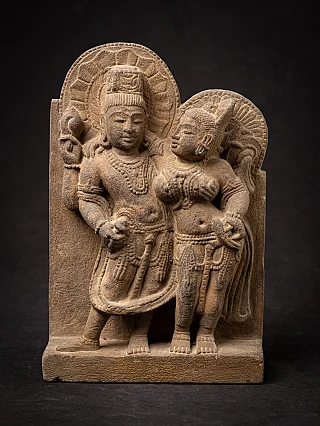 Antique Indian sandstone relief of Lakshmi-Narayana
