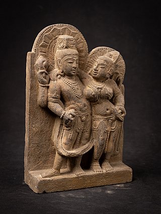 Antique Indian sandstone relief of Lakshmi-Narayana