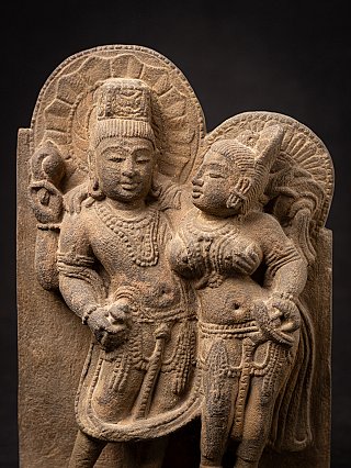 Antique Indian sandstone relief of Lakshmi-Narayana