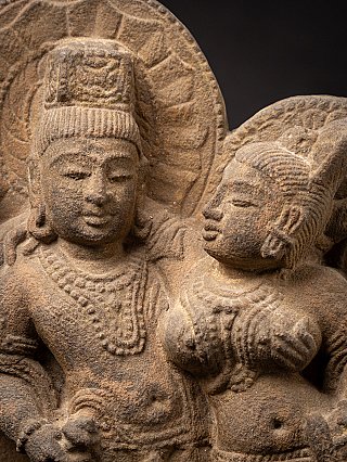 Antique Indian sandstone relief of Lakshmi-Narayana