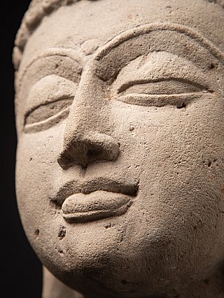 Antique Indian sandstone head of Buddha Shakyamuni