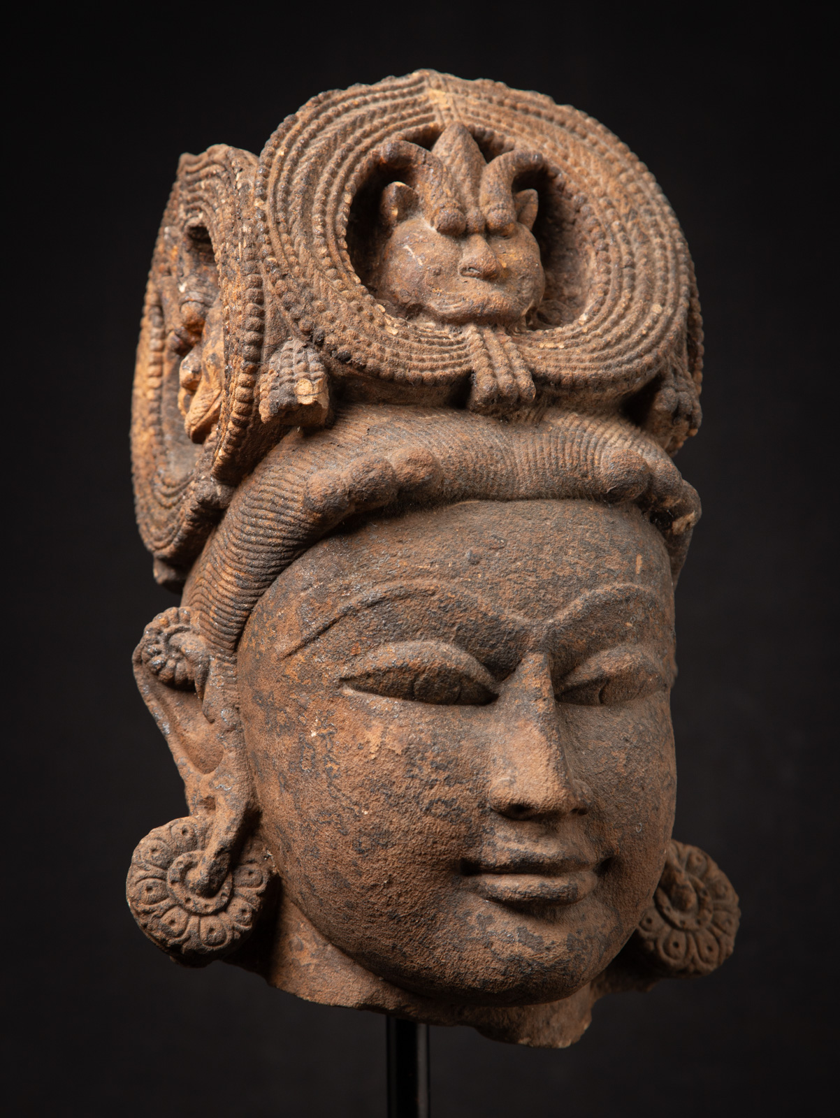 Antique sandstone Shiva head from India