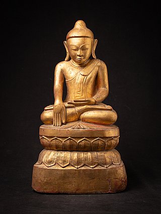Buddha statue from Burma (Myanmar) in Bhumisparsha mudra, full front view on lotus base