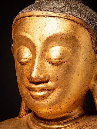 Close-up of the face with nose and lips, lacquerware patina and fine crackle