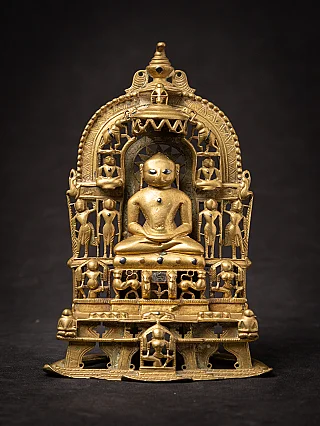 Antique brass Jain altar inlaid with silver and copper