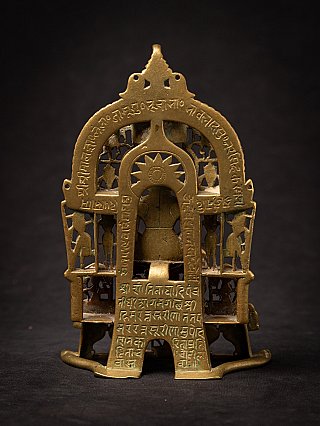 Antique brass Jain altar inlaid with silver and copper