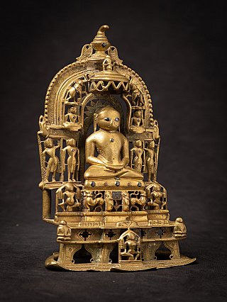 Antique brass Jain altar inlaid with silver and copper