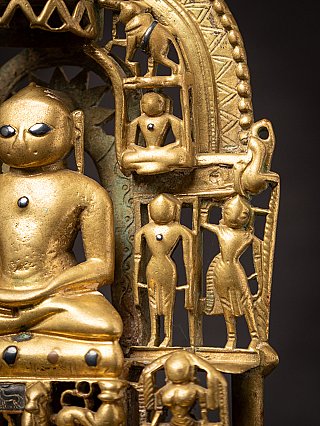 Antique brass Jain altar inlaid with silver and copper