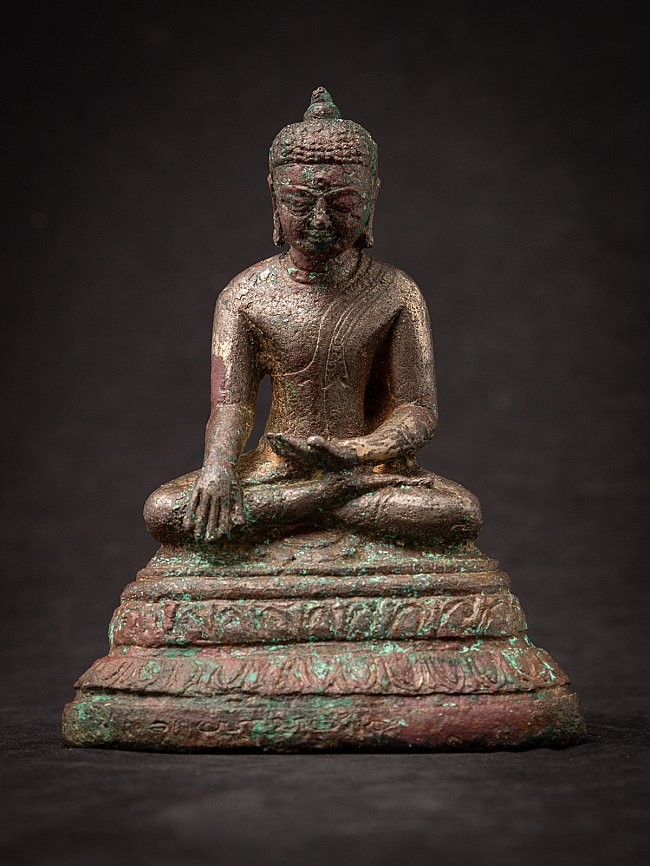 Bagan period bronze Buddha statue from Burma (Myanmar), seated in bhumisparsha mudra, front view