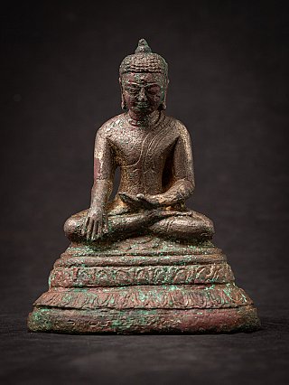 Bagan period bronze Buddha statue from Burma (Myanmar), seated in bhumisparsha mudra, front view