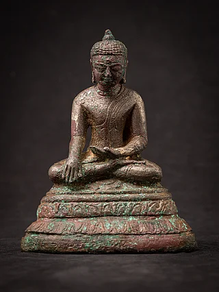 Bagan period bronze Buddha statue from Burma (Myanmar), seated in bhumisparsha mudra, front view