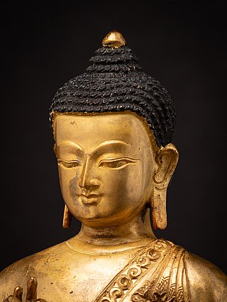 Gesichtsdetail der Buddha-Statue, leicht gedreht mit Ohr und Haaransatz