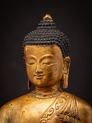 Seitliches Detail von Buddha-Gesicht und Haar, Bronze aus Nepal