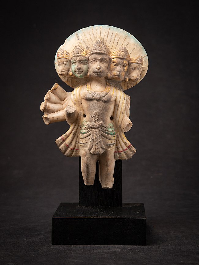 Panchamukhi Hanuman marble statue from India, standing front view with five faces