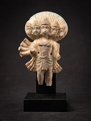 Panchamukhi Hanuman marble statue from India, standing front view with five faces