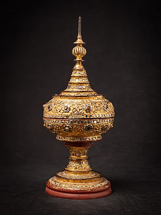 Antique wooden gilded Burmese offering vessel