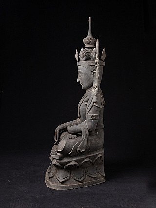 Crowned Buddha statue from Burma (Myanmar) in lacquerware, left side profile