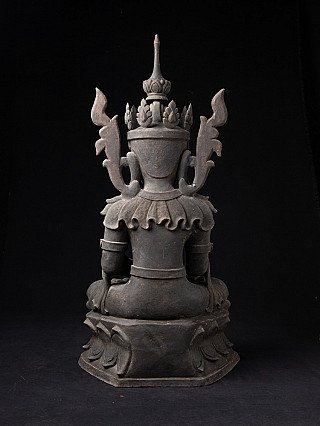 Seated Buddha statue from Burma (Myanmar) in lacquerware, rear view showing back of crown