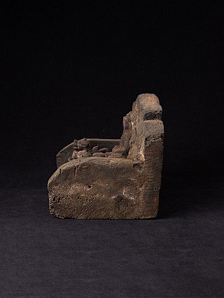 Side view of the Nepali wooden Buddha altar showing the thick base and back panel