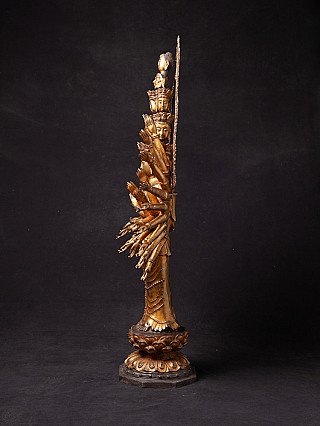 Avalokiteshvara-Statue aus Bronze, China, stehend mit ausstrahlenden Armen, linke Seitenansicht
