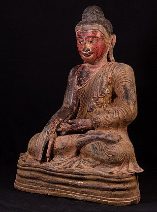 Bronze-Mandalay-Buddha aus Burma (Myanmar), Dreiviertelansicht mit Bhūmisparśa-Mudrā