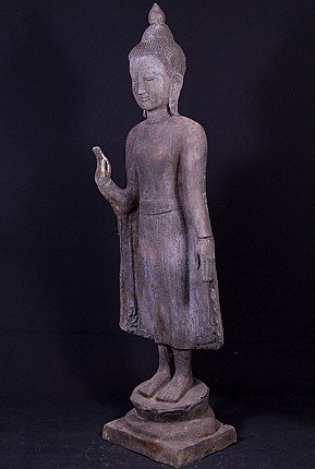Bronze-Buddha-Statue im Ava-Stil aus Myanmar, Dreiviertelansicht von links
