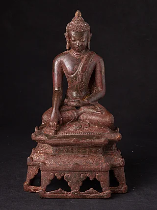 Buddha statue in bronze from Burma (Myanmar), seated in bhumisparsha mudra on openwork base