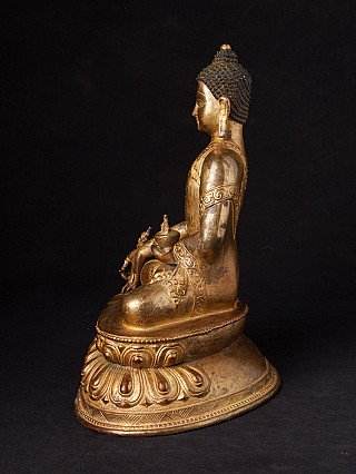 Nepalesische Medizinbuddha-Statue aus Bronze, Seitenansicht