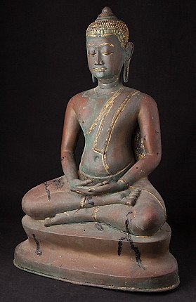 Thai bronze U-Thong Buddha statue in dhyana mudra, three-quarter left view