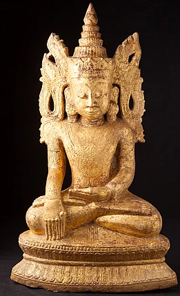 Burmesische Ava-Buddha-Statue aus Marmor, sitzend in Bhumisparsha-Mudra, Frontalansicht