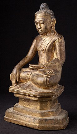 Buddha-Statue aus Burma (Bronze), Shan-Stil, sitzend, Dreiviertelansicht links