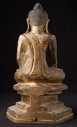 Burmesische Buddha-Statue aus Bronze, Rückansicht mit Gewandfalten am Rücken