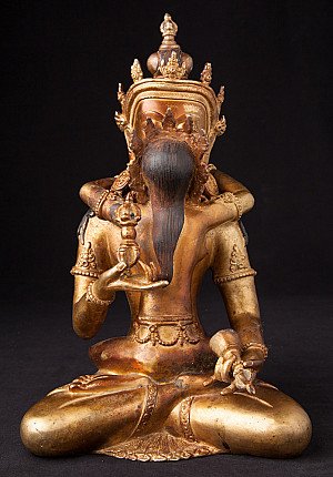 Nepalische Bronze-Buddha-Statue mit umarmender Frau, Frontansicht mit Rücken der Gefährtin