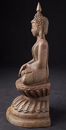 Shan bronze Buddha statue from Burma (Myanmar), seated on lotus base, left side profile