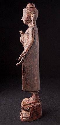 Stehende Buddha-Statue aus Holz, Burma (Myanmar), Ava-Stil, Seitenansicht im Profil