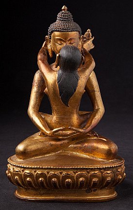 Nepalees bronzen Buddha Shakti beeld, vooraanzicht met omarmende partner op lotusvoet
