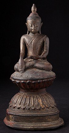 Ava Buddha statue in bronze from Burma (Myanmar), seated in bhumisparsha mudra, full front