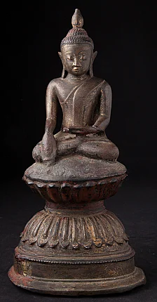 Ava Buddha statue in bronze from Burma (Myanmar), seated in bhumisparsha mudra, full front