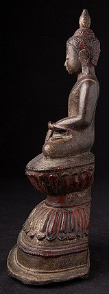 Seated Ava Buddha statue in bronze from Burma (Myanmar), side profile with folded legs