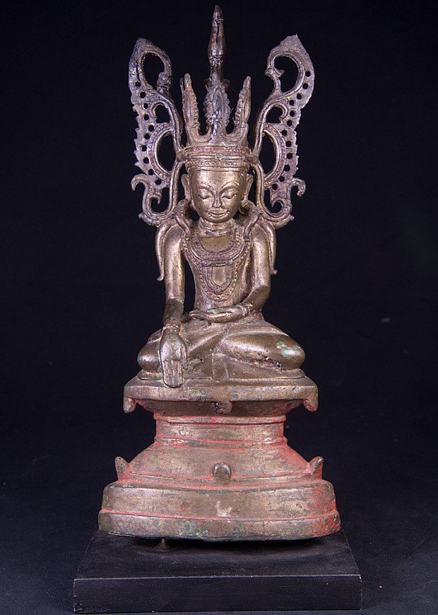 Antique Burmese crowned Shan Buddha statue